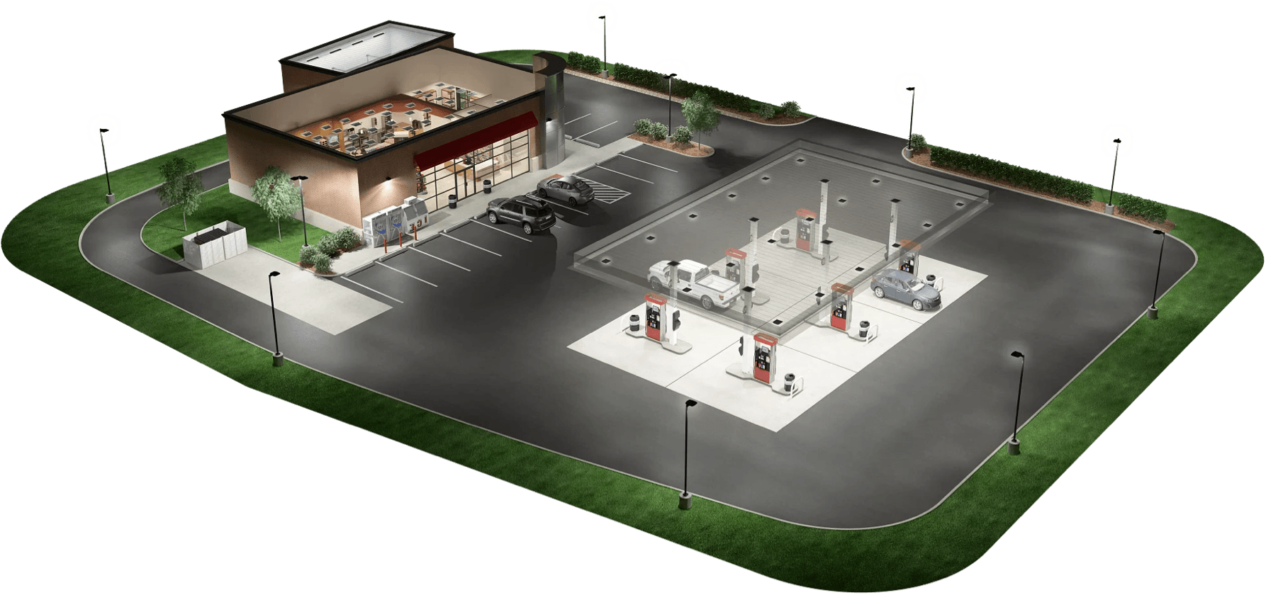 Isometric view of gas station